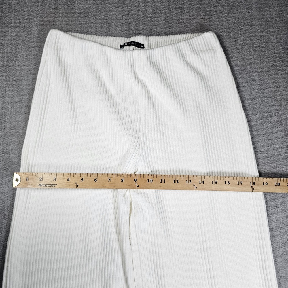 Zara Women's Off-White Knit Wide-Leg Pants High-Rise Elastic Waist Lounge - Picture 8 of 15